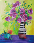 Pink Bouquet in a Striped Vase