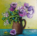 Purple Bouquet on a Blue Table