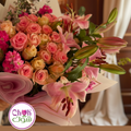 Elegant Pink Roses with Lilium