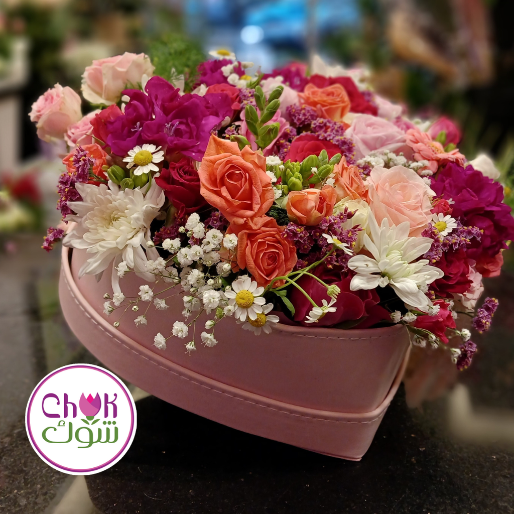 Leather Heart with Fresh flowers